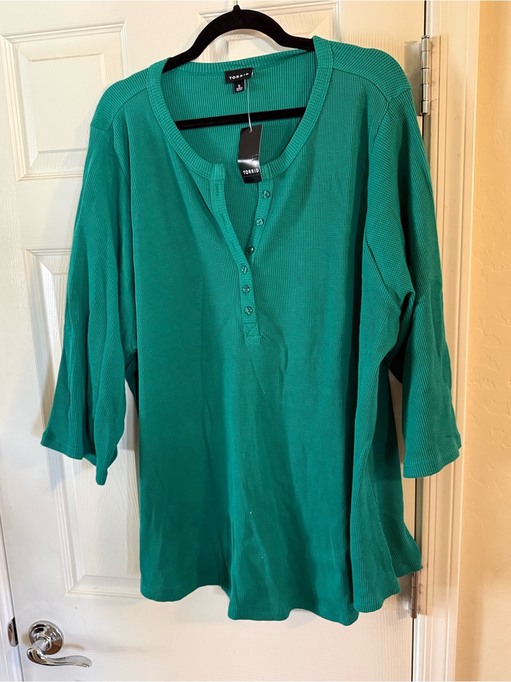 torrid Teal Henley Waffle-Knit Long Sleeve Top